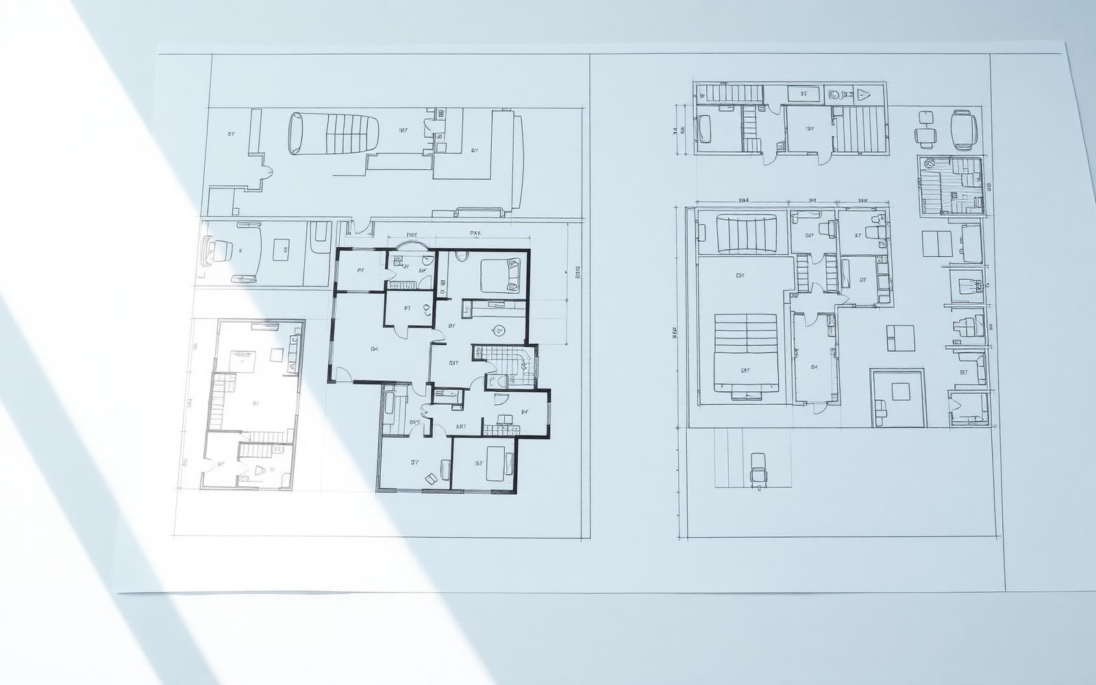 Architectural blueprints on a work surface